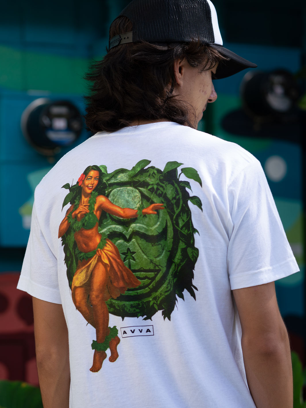 Matt wearing the AVVA x HIC Auana tee in white