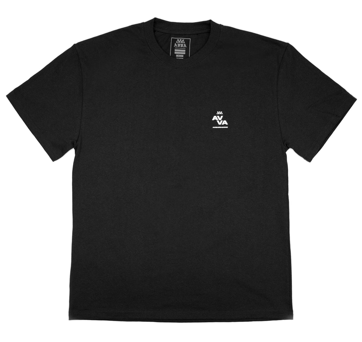 FRONT VIEW OF PACIFIC DRIFT TEE. HEAVYWEIGHT TEE WITH SMALL AVVA LOGO AMBASSADORS IN THE TOP RGHT CORNER.