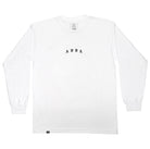 White long sleeve tee with black avva logo in the middle.