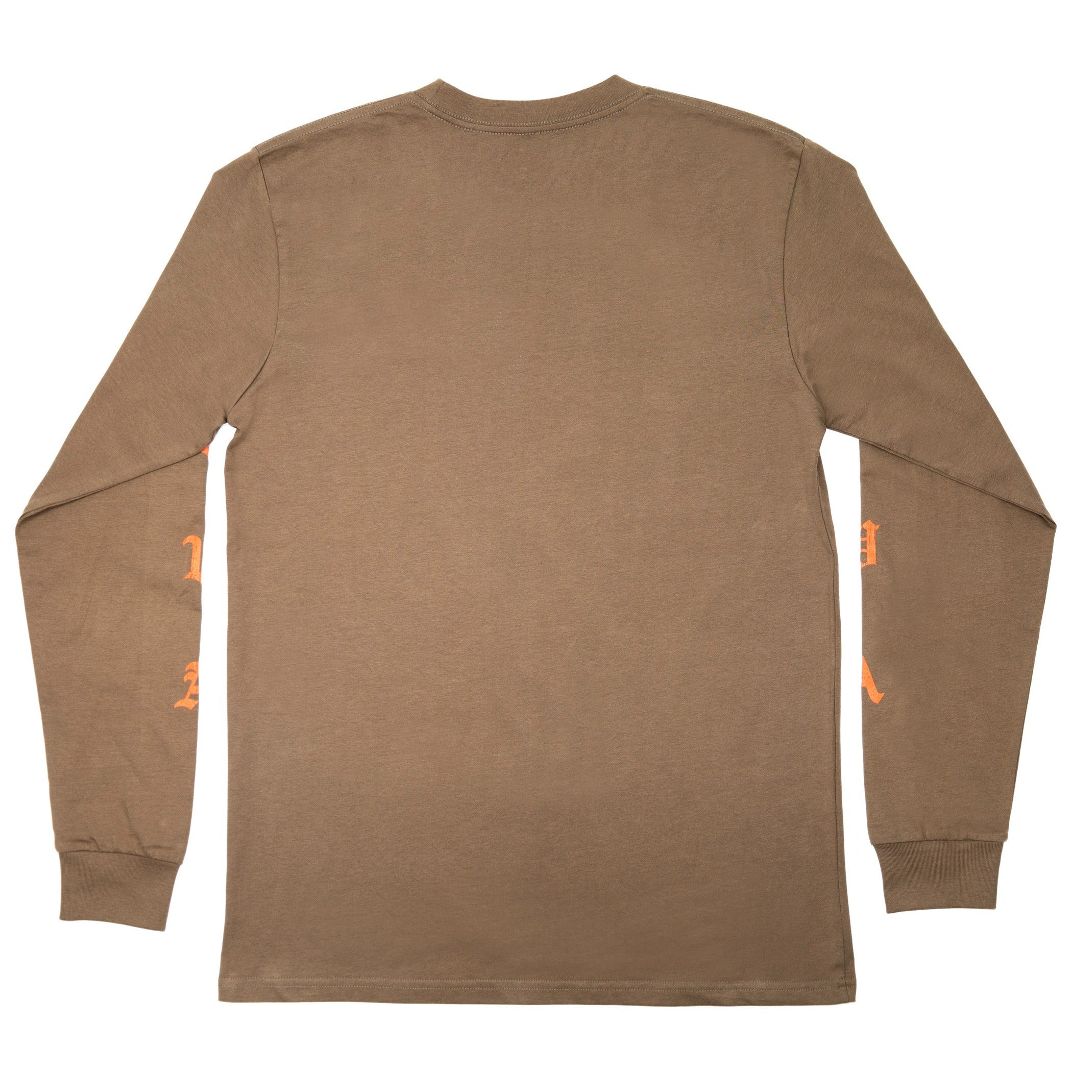 BACK VIEW OF BROWN ONO LONGSLEEVE. NO LOGO.