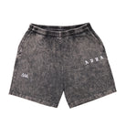 FRONT VIEW OF BLACK ACID WASH HILO SHORT. GREY WAS WITH SMALL AVVA LOGO ON BOTH SIDES OF LEGS.