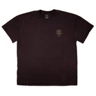 FRONT VIEW OF BROWN HEAVYWEIGHT CREED TEE WITH SMALL TOP RIGHT AVVA LOGO.