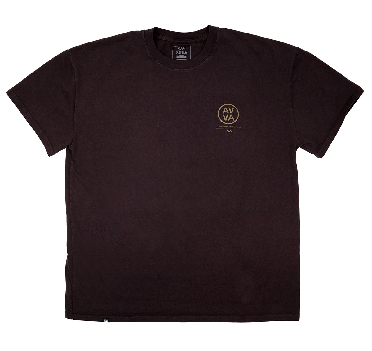 FRONT VIEW OF BROWN HEAVYWEIGHT CREED TEE.