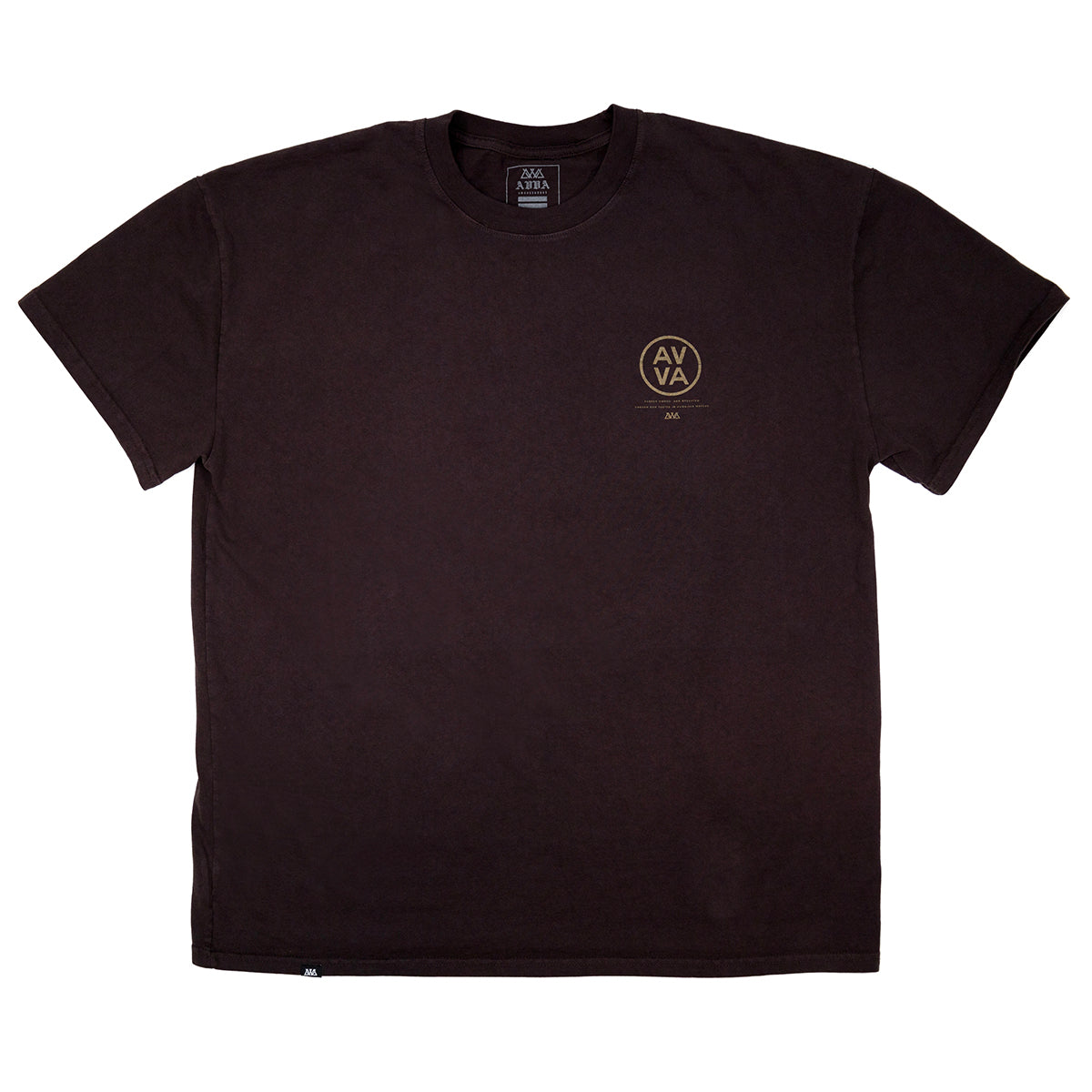 FRONT VIEW OF BROWN HEAVYWEIGHT CREED TEE.