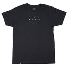 FRONT VIEW OF ELEMENTS TEE. BLACK TEE WITH AVVA LOGO IN THE MIDDLE CHEST AREA.