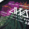 CLOSE UP OF BACK SCREEN PRINT DETAIL OF AVVA PARADISE BLACK LONG SLEEVE TEE. FLORAL DESIGN WITH LETTERING.