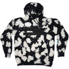 FRONT PRODUCT PHOTO IMAGE OF BRODY HOODIE. FRONT WHITE AVVA LOGO PRINT WITH BLACK BAR PRINT.