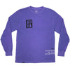 FRONT PRODUCT IMAGE OF PALI ROAD PURPLE LONG SLEEVE TEE. BLACK BLOCK AVVA PRINT AND WHITE INSPIRED BY THE ELEMENTS PRINT ON BOTTOM HIP
