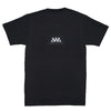 BACK PRODUCT IMAGE OF HOLLOW GROUND BLACK TEE. SMALL SCREEN PRINT AVVA LOGO ON BACK.