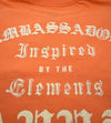 EXTREME CLOSE UP OF BACK DISTRESSED SCREEN PRINT AMBASSADOR INSPIRED BY THE ELEMENTS AVVA LOGO.