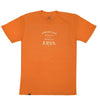 FRONT PRODUCT IMAGE OF COUNTY FADED ORANGE PIGMENT TEE. DISTRESSED SCREEN PRINT AMBASSADOR INSPIRED BY THE ELEMENTS AVVA LOGO ON FRONT.