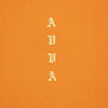 FRONT CLOSE UP OF AVVA LOGO SCREEN PRINT OF DISCOVER FADED ORANGE PIGMENT LONG SLEEVE