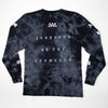 BACK PRODUCT IMAGE OF DARK SEA WATER LONG SLEEVE. LARGE BACK SCREEN PRINT AVVA LOGO INSPIRED BY THE ELEMENTS.