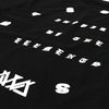 EXTREME CLOSE UP OF SCREEN PRINT DETAILS OF MAINLAND BLACK TEE