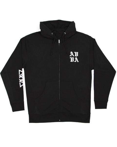 FRONT PRODUCT IMAGE OF OCEAN SOUL ZIP UP BLACK HOODIE