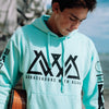 CLOSE UP VIEW ON MODEL WEARING REPRESENT 2.0 MINT HOODIE LOOKING DOWN